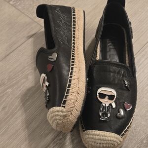 Karl Lagerfeld Black Espadrilles with Iconic Design. Exellent Condition